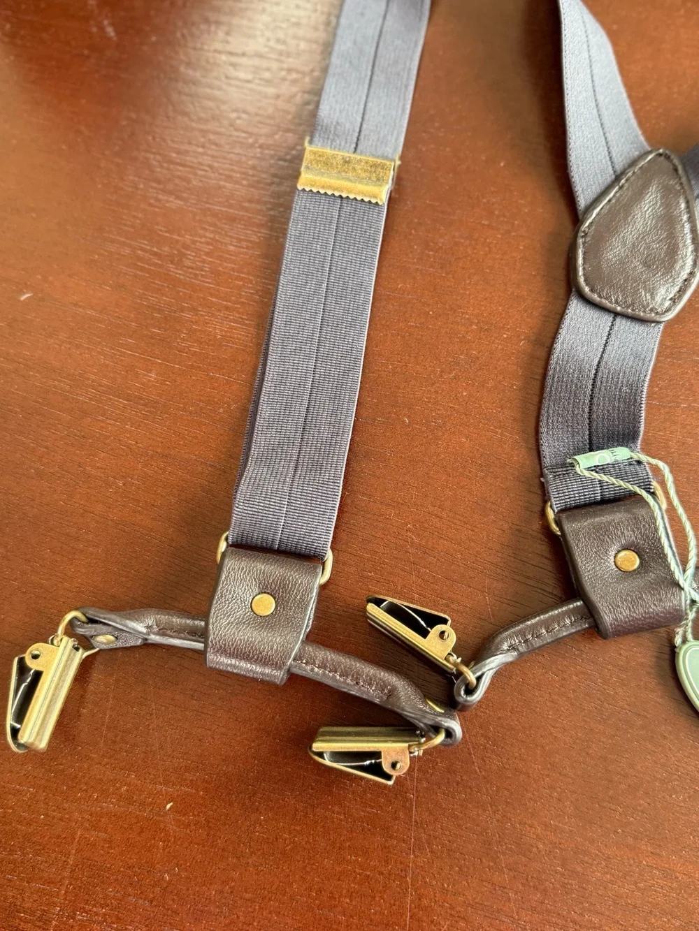 Gray Women's Suspenders with Gold Hardware